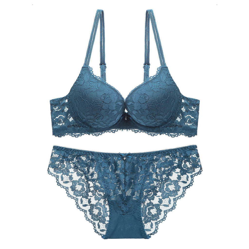 Lace Bra & Panty Set – Wireless Push-Up with Floral Embroidery | 7 Colors
