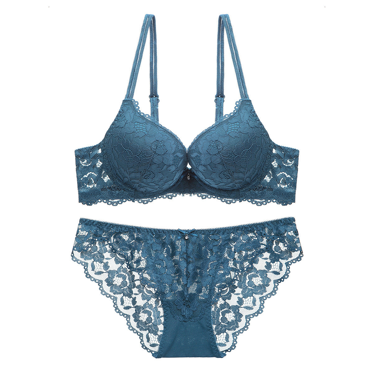 Lace Bra & Panty Set – Wireless Push-Up with Floral Embroidery | 7 Colors