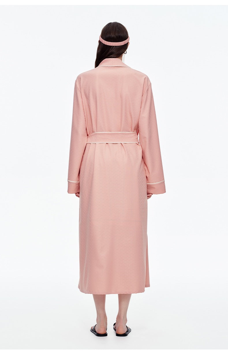 Stripe Waist-Tie Long Morning Robe | Soft Loungewear with Sleep Mask