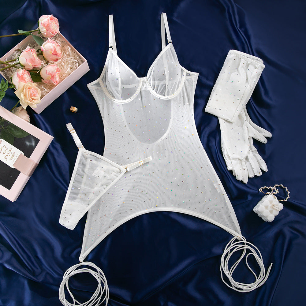 Sequin Underwire Sheer Bodycon Mini Dress with Gloves