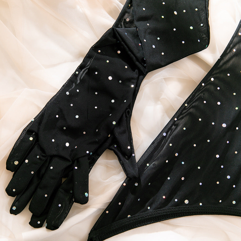 Sequin Underwire Sheer Bodycon Mini Dress with Gloves