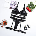 Lace Hollow-Out Mesh Gathering 4-Piece Lingerie Set
