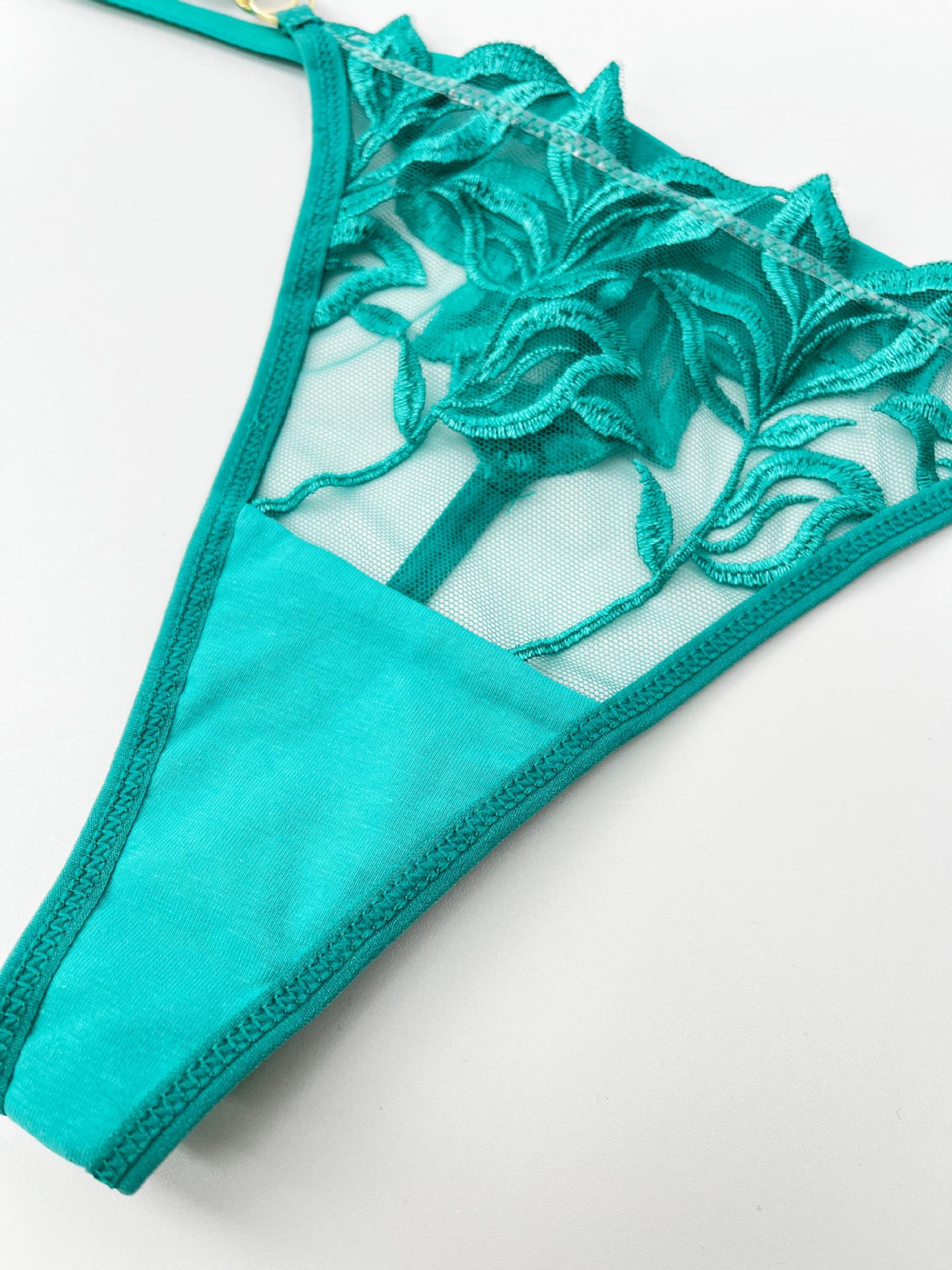 Embroidery Lace Anti-Sag Bra Set – Sheer, Full Coverage, with Thong