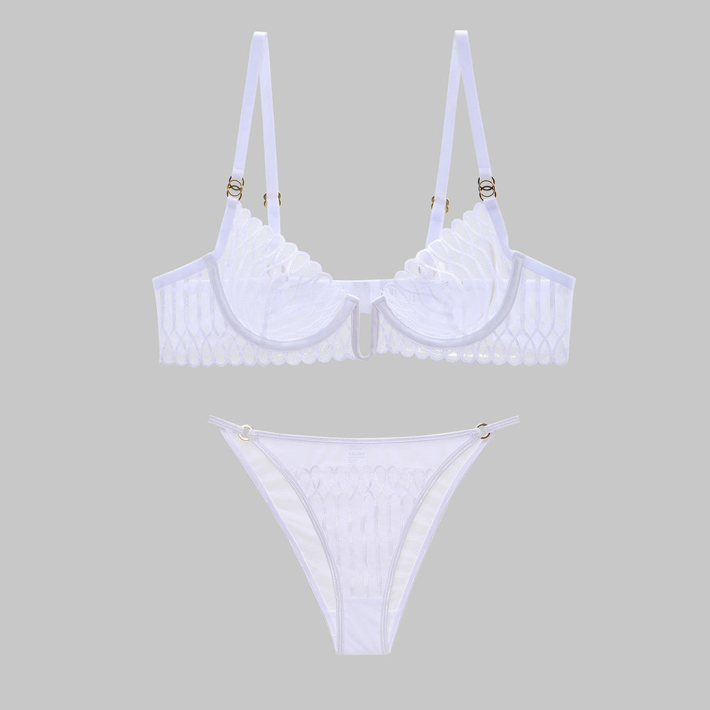 Sheer Mesh See-Through Bra Lingerie Set | Anti-Sag Support | Briefs or Thong | Black White