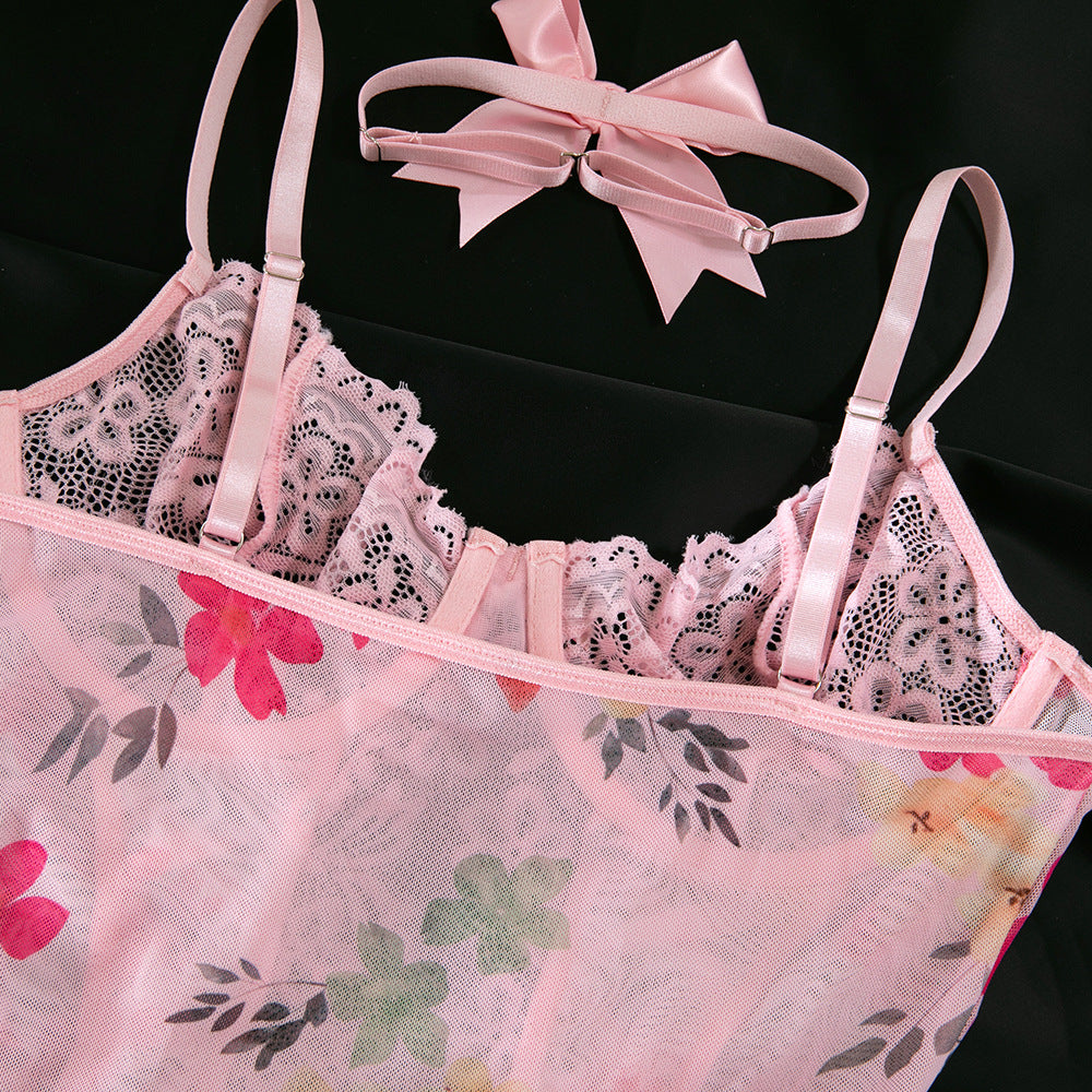 Floral Lace Cross-Strap Shaping Lingerie Set