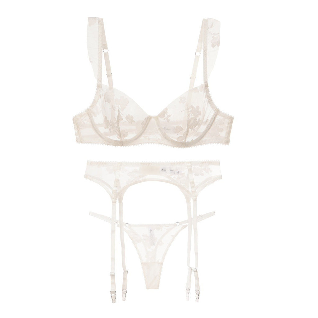 French Lace Embroidered Bra Set – Minimizing & Anti-Sag with Sheer Cups