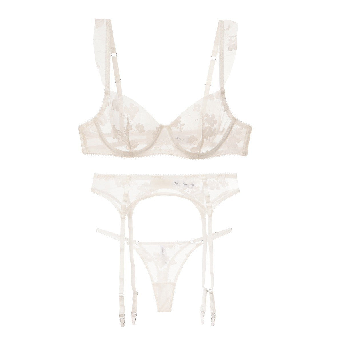 French Lace Embroidered Bra Set – Minimizing & Anti-Sag with Sheer Cups