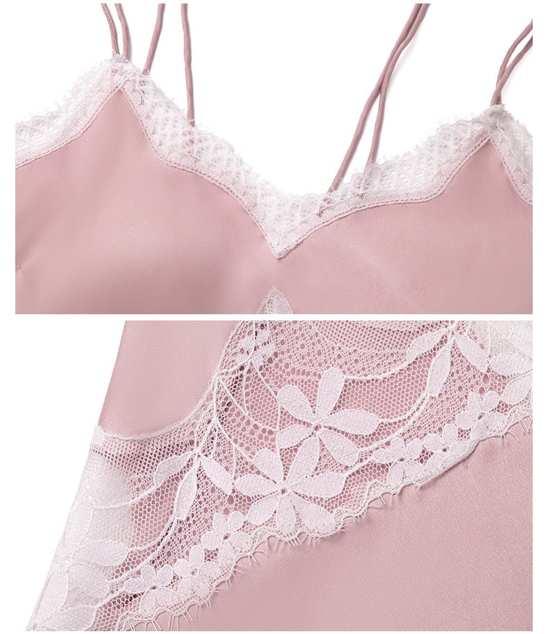 Lace Splice Deep V Off-Shoulder Nightgown | Backless Sexy Loungewear