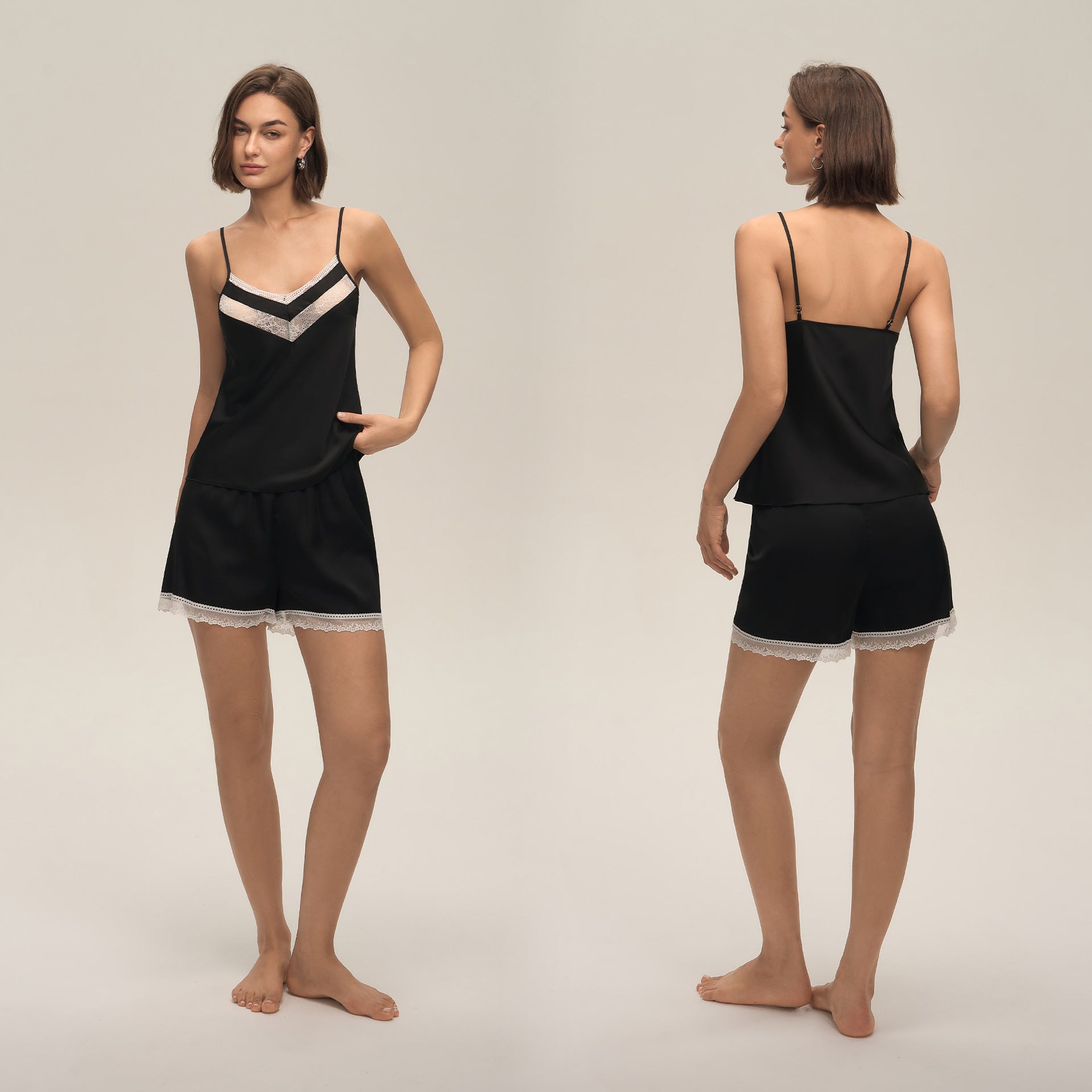 Lace Spaghetti Strap Shorts Loungewear Set — Women's Comfort Homewear