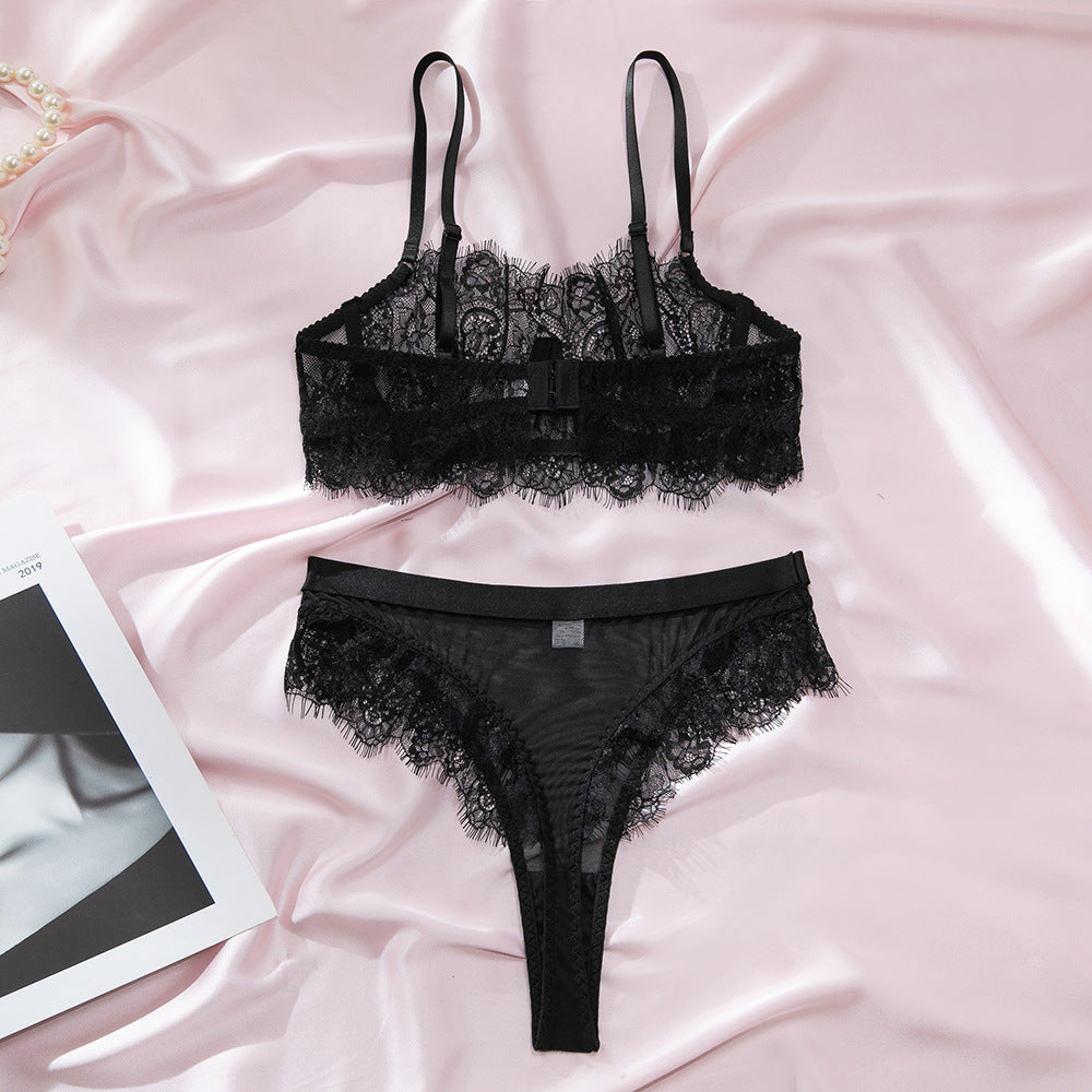 Luxe Thin Lace Gathering Bra & High-Waist Lift Panty Set