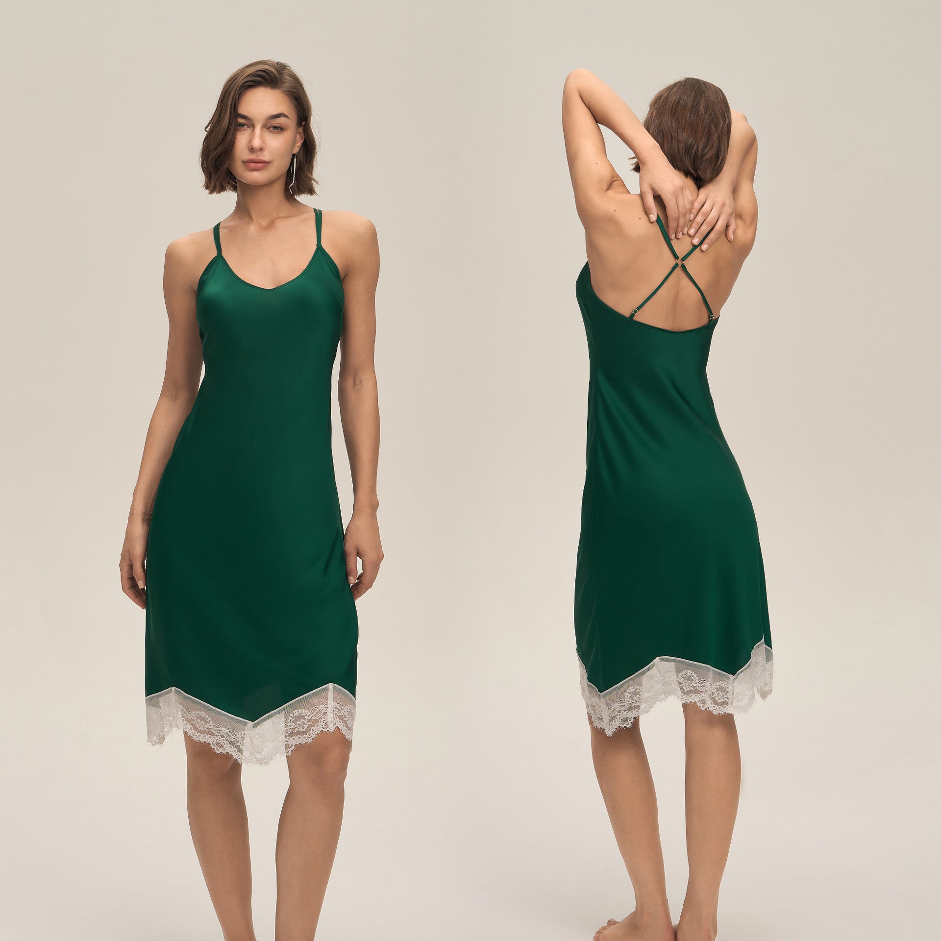Satin Lace Backless Spaghetti Strap Maxi Slip Dress — Sexy Sleepwear
