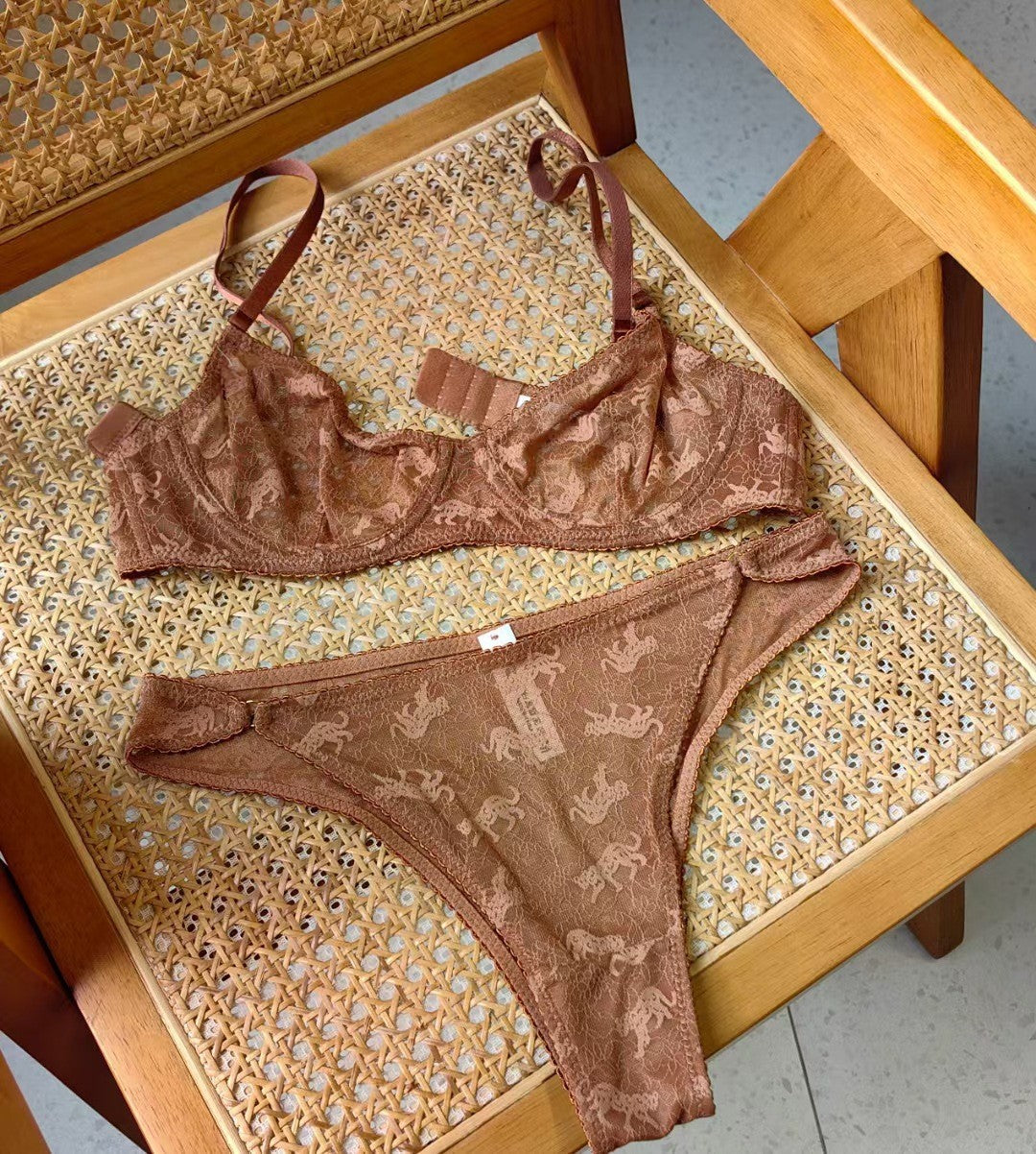 Jacquard Lace Ultra-Thin Sheer Lift Anti-Sag Bra Set