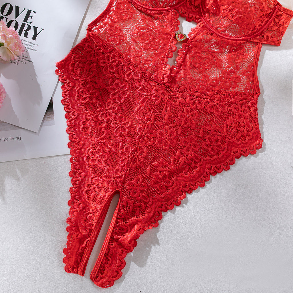 Heart Lace Sheer Backless Pure Desire Babydoll Dress Set