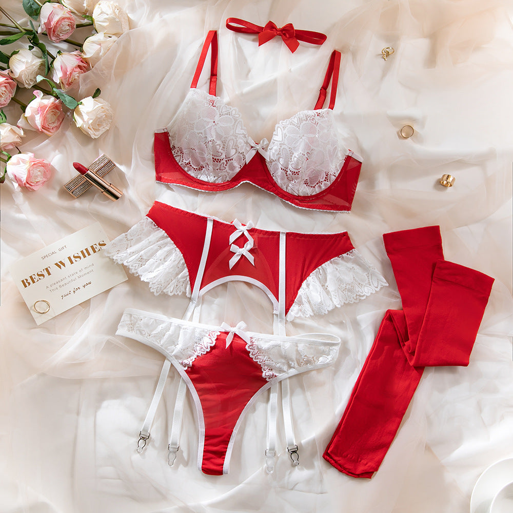 Lace Mesh Splice Nurse Fantasy Five-Piece Sexy Lingerie Set