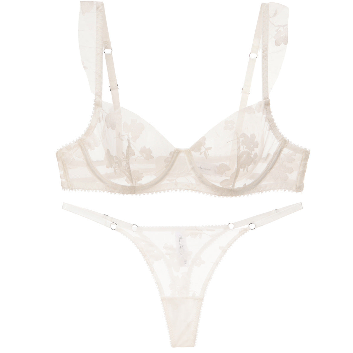 French Lace Embroidered Bra Set – Minimizing & Anti-Sag with Sheer Cups
