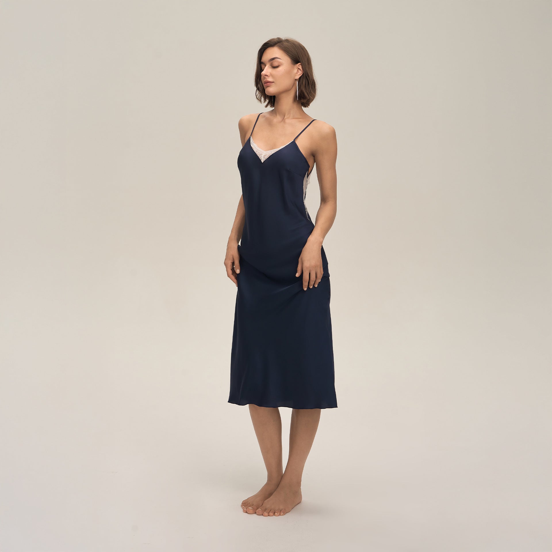 Satin Chiffon Lace Spaghetti Strap Mid-Length Nightdress — Sexy Loungewear