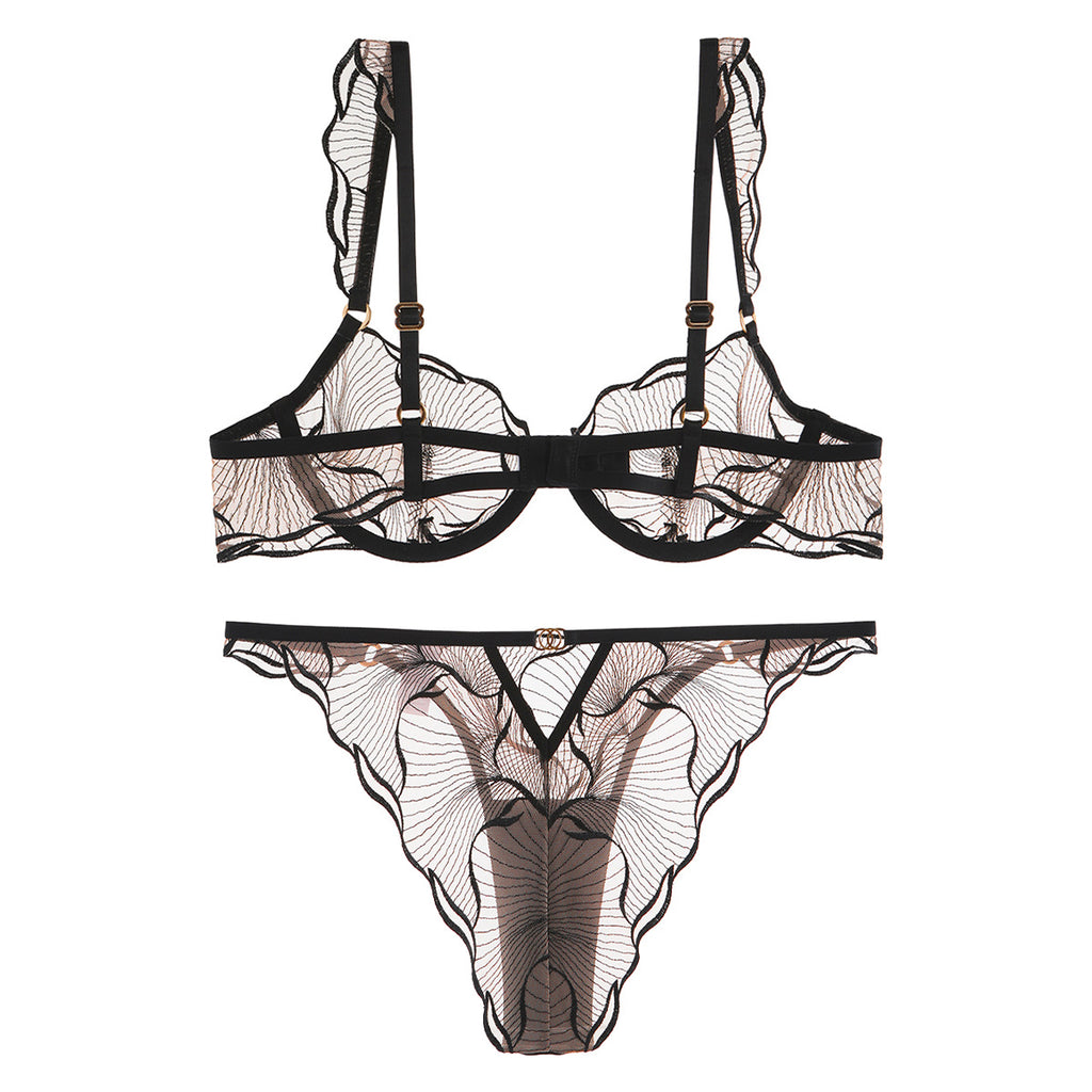 Sheer Lace Embroidered Lingerie Set