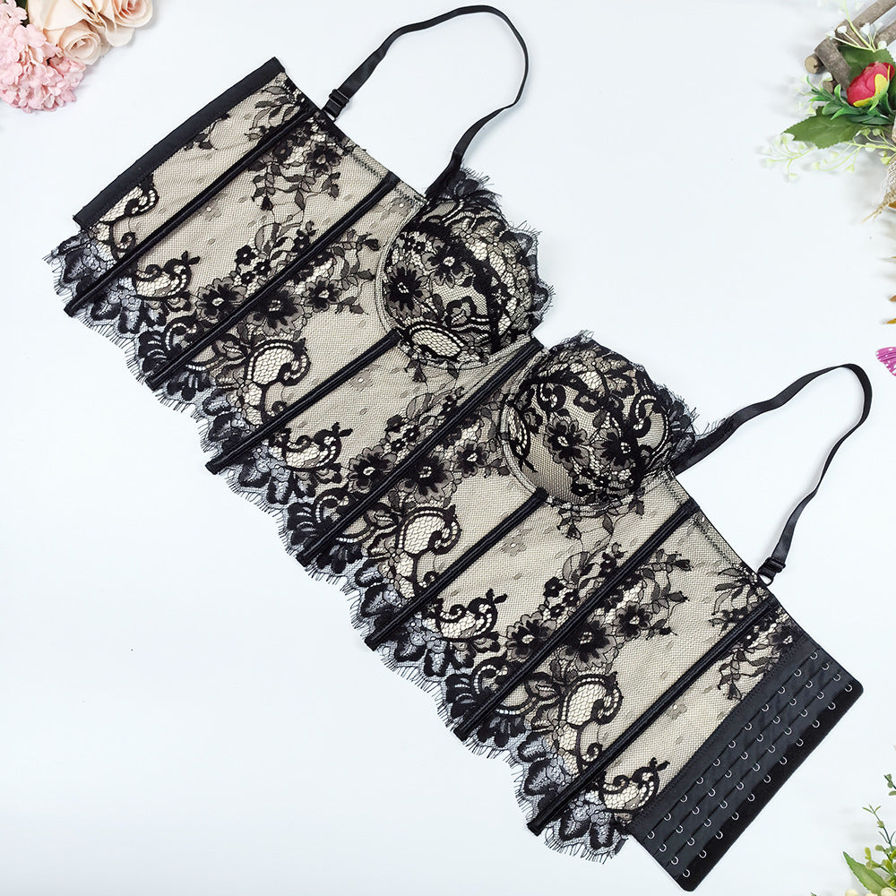 Double Layer Hollow Lace Fishbone Corset Bra
