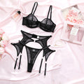 Sheer Mesh Gathering Bra Lingerie Set with Body Chain Accessories