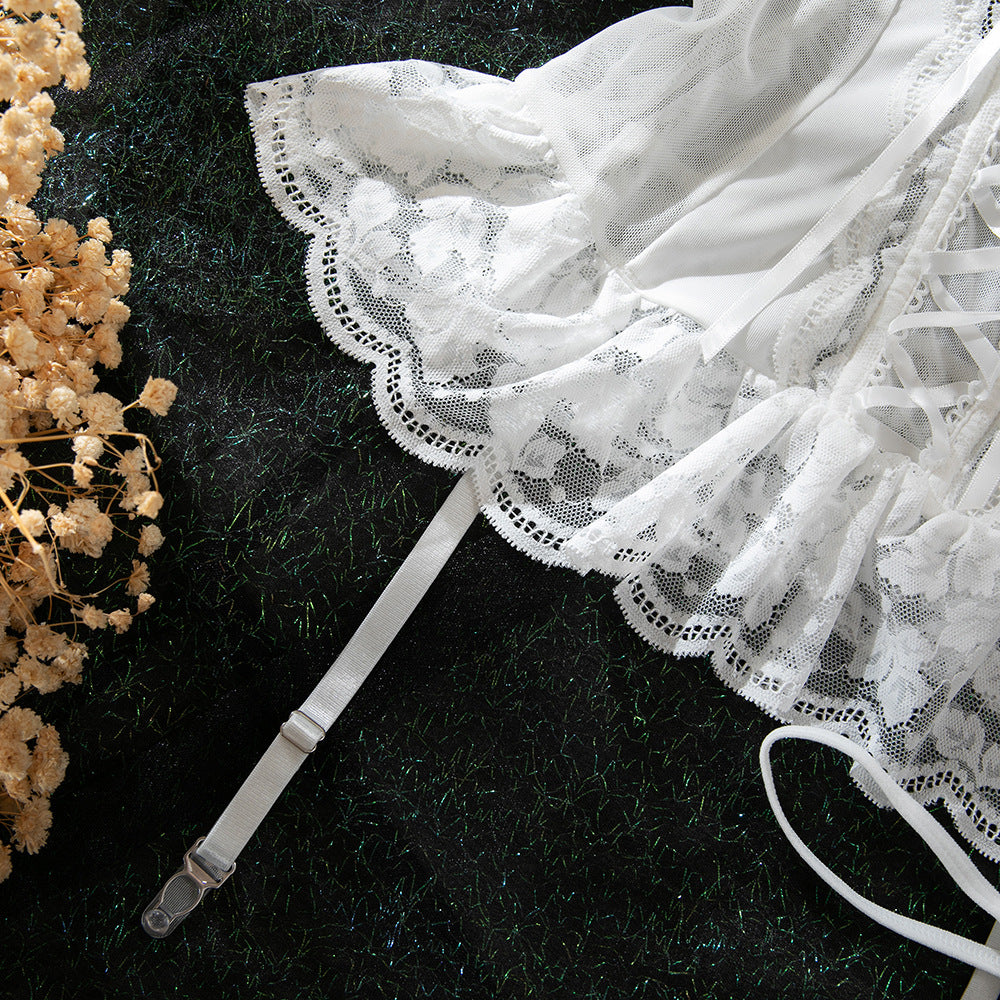 White Lace Bridal Bandeau Corset Lingerie Set