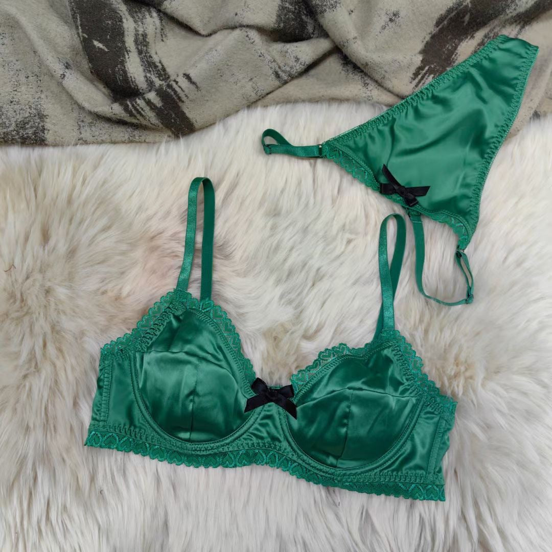Satin Lace Bra Set – French Summer, Anti-Sag, Push-Up | 5 Colors
