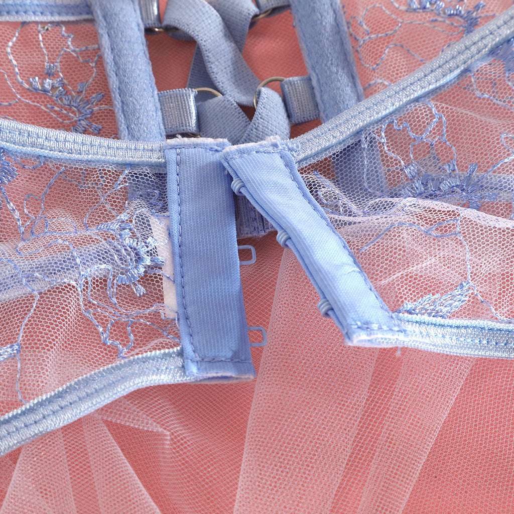Mesh Embroidery Chain Garter Hollow Cross Lingerie Set