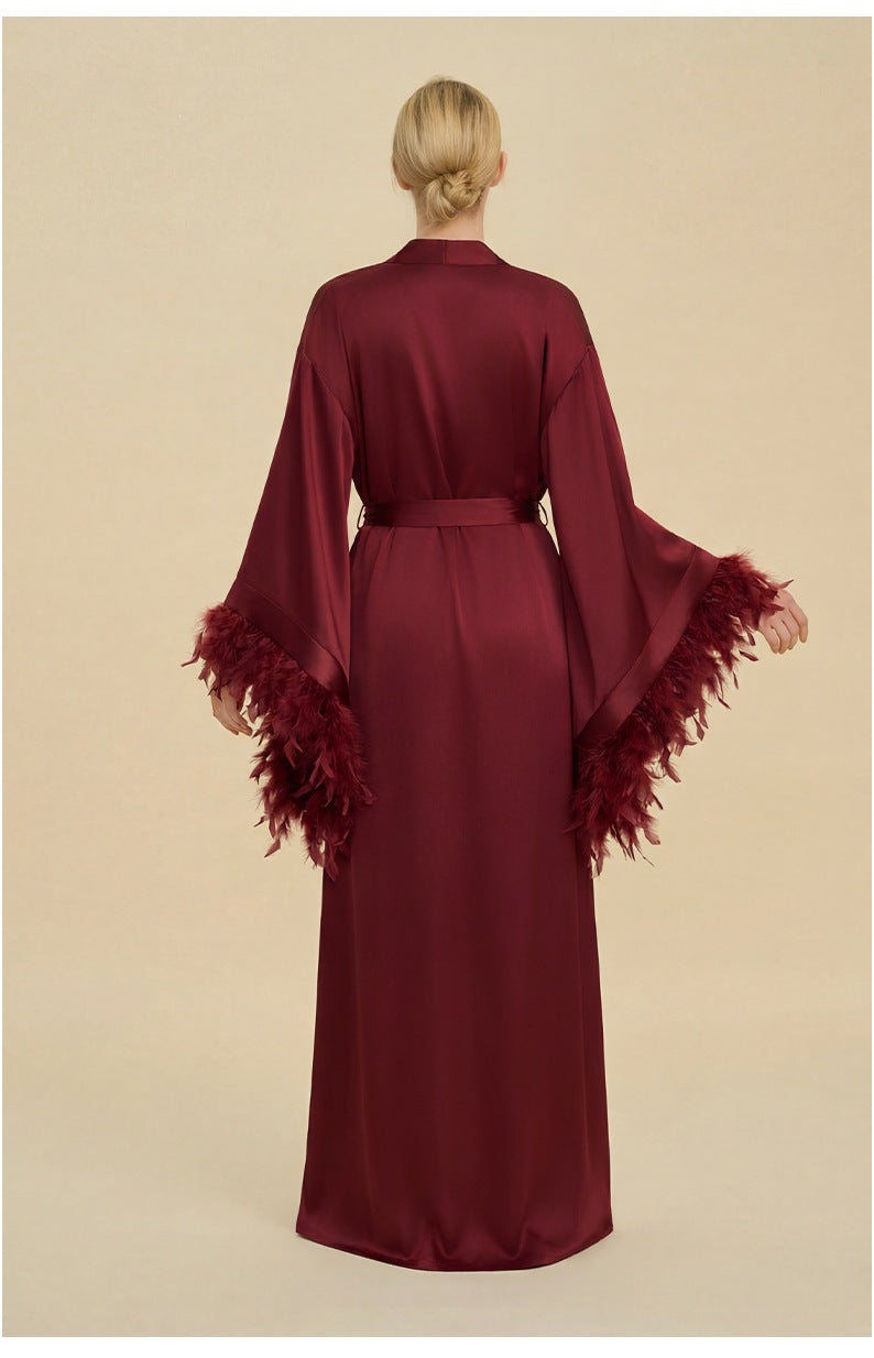 French Feather Trim Luxury Robe | Bridal & Bridesmaid Morning Gown