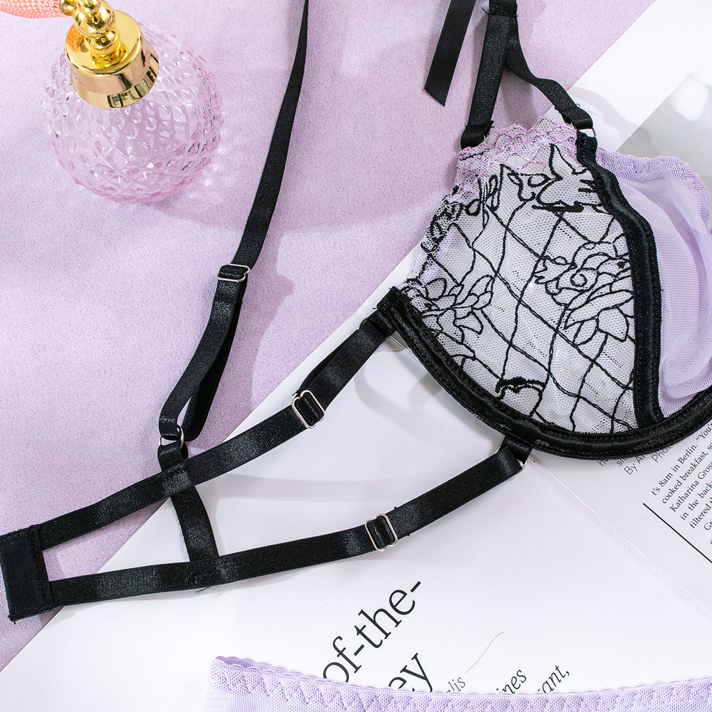 Butterfly Embroidery Mesh Sheer Lingerie Set