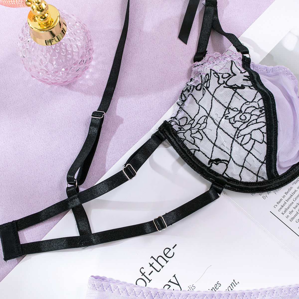 Butterfly Embroidery Mesh Sheer Lingerie Set