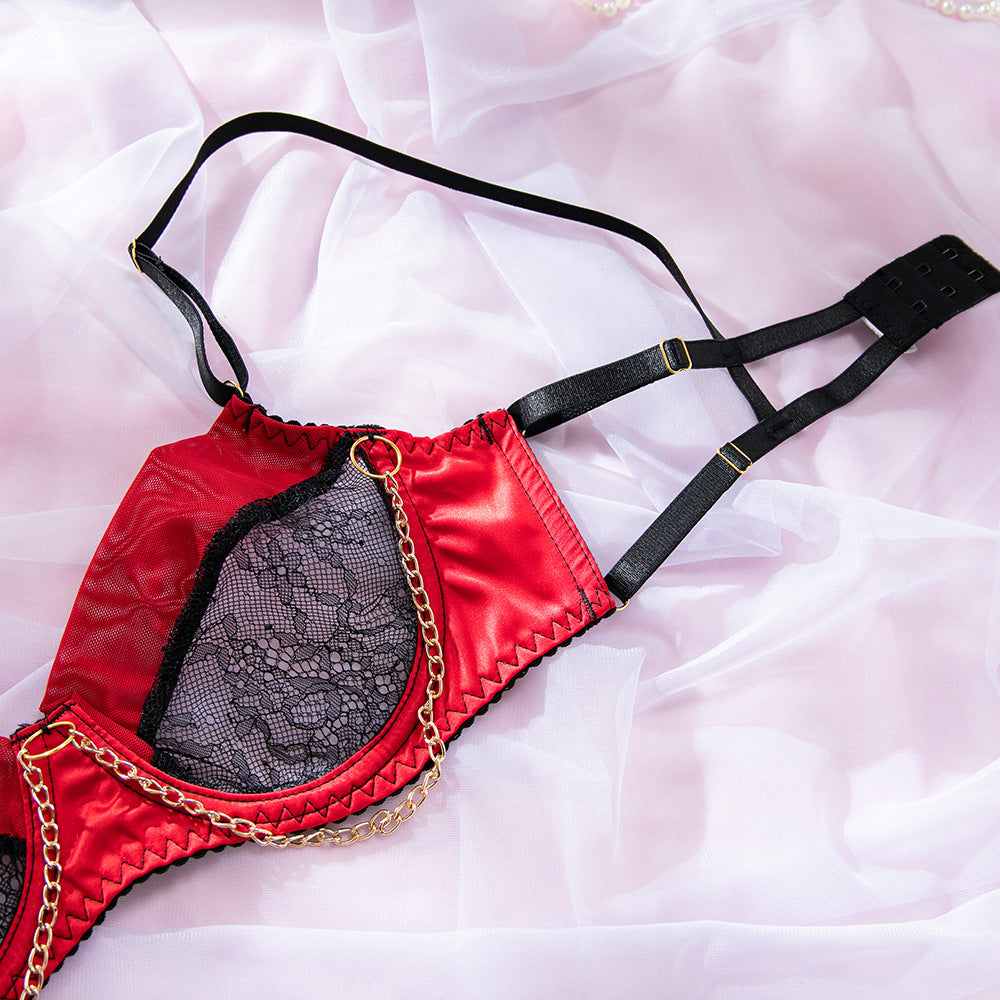 Lace Mesh Chain Sheer Bra Set