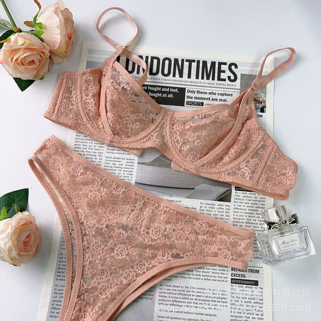 French Ultra-Thin Sheer Lace Bra Set – Full Coverage