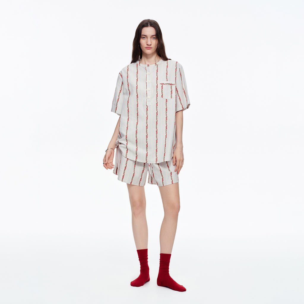 Pure Cotton Rose Stripe Short Sleeve Pajama Set | Sweet Summer Loungewear