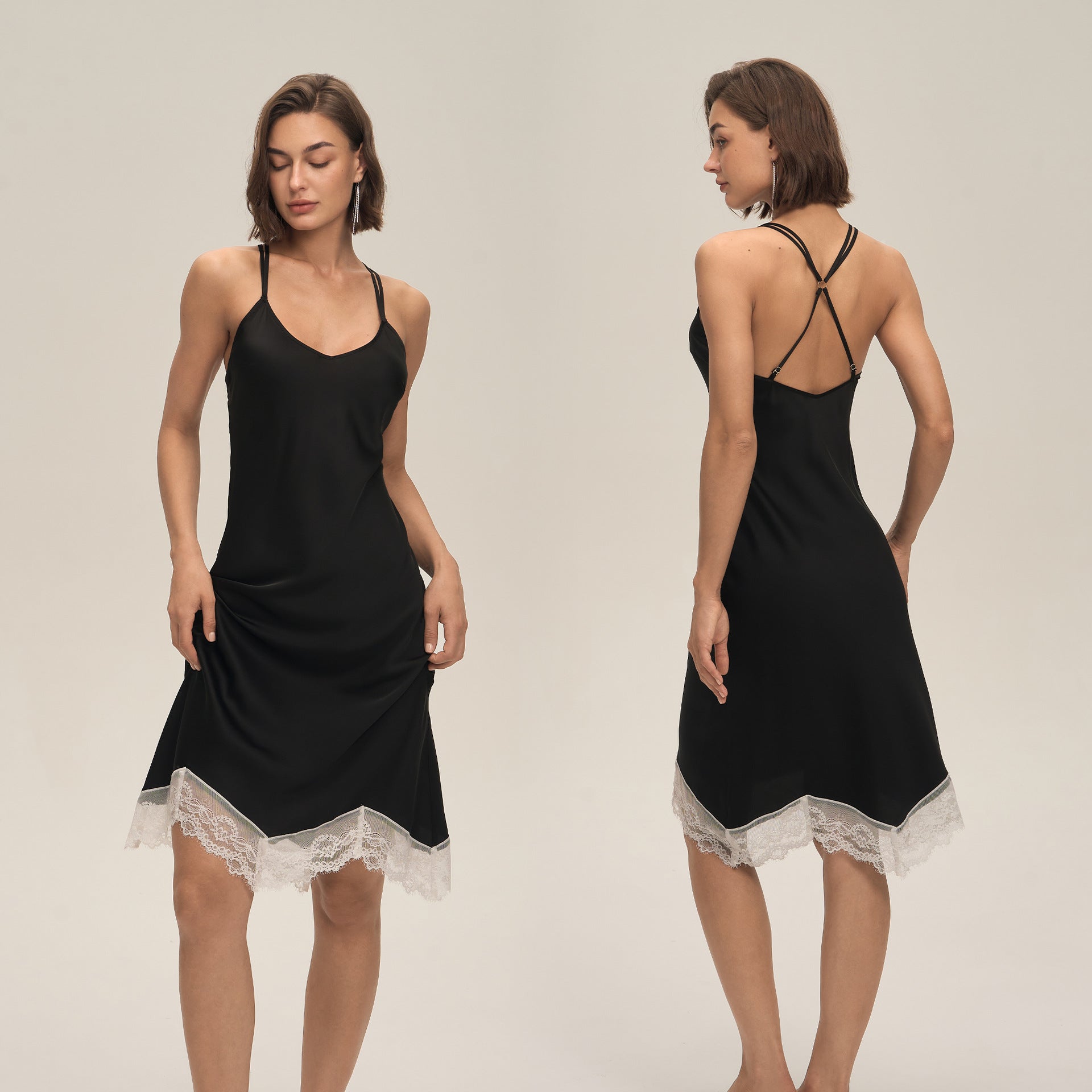 Satin Lace Backless Spaghetti Strap Maxi Slip Dress — Sexy Sleepwear