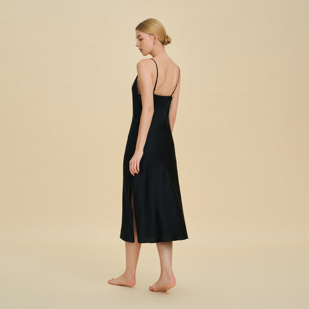 Satin Chiffon Halter Neck Long Split Nightdress — High-End Sexy Sleepwear