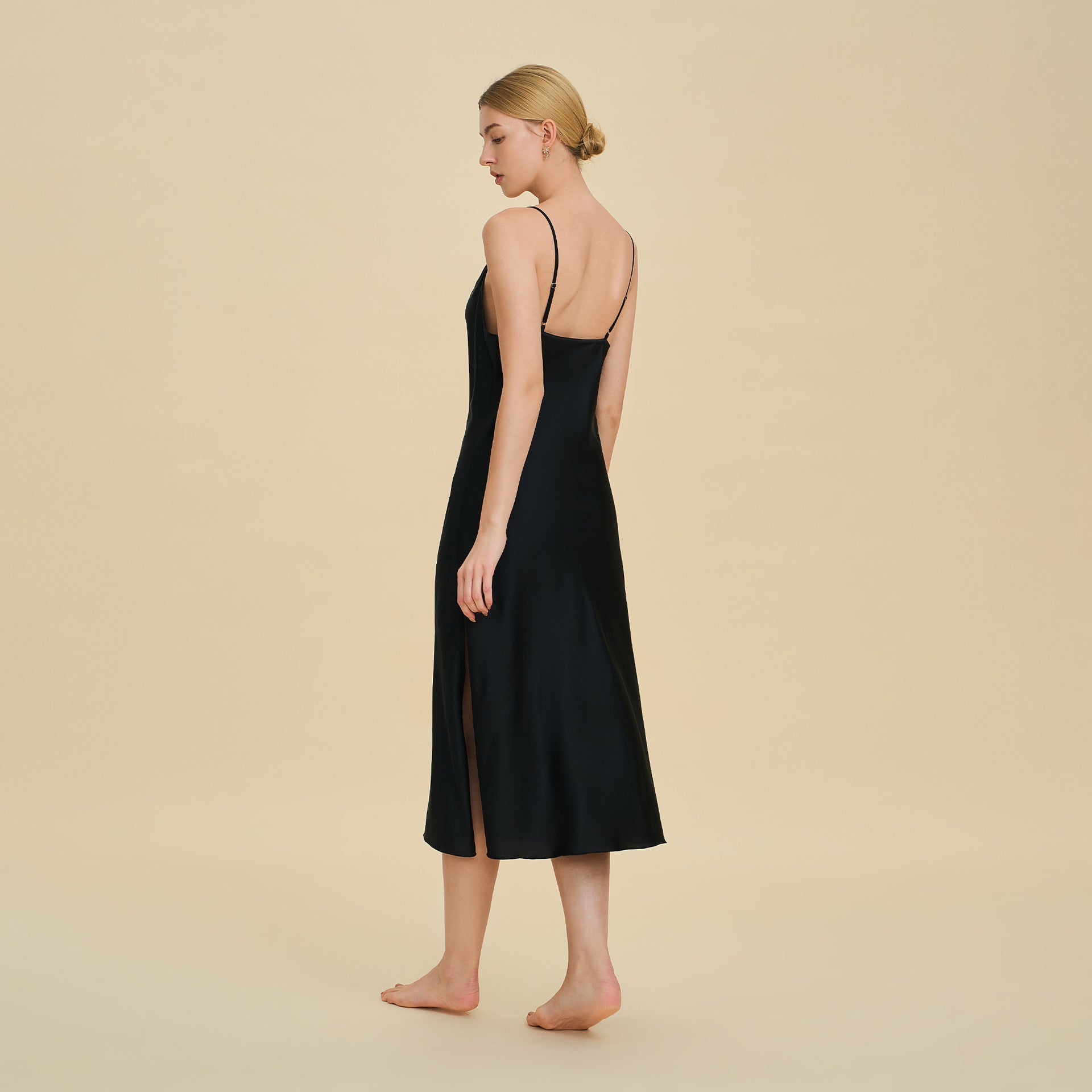 Satin Chiffon Halter Neck Long Split Nightdress — High-End Sexy Sleepwear