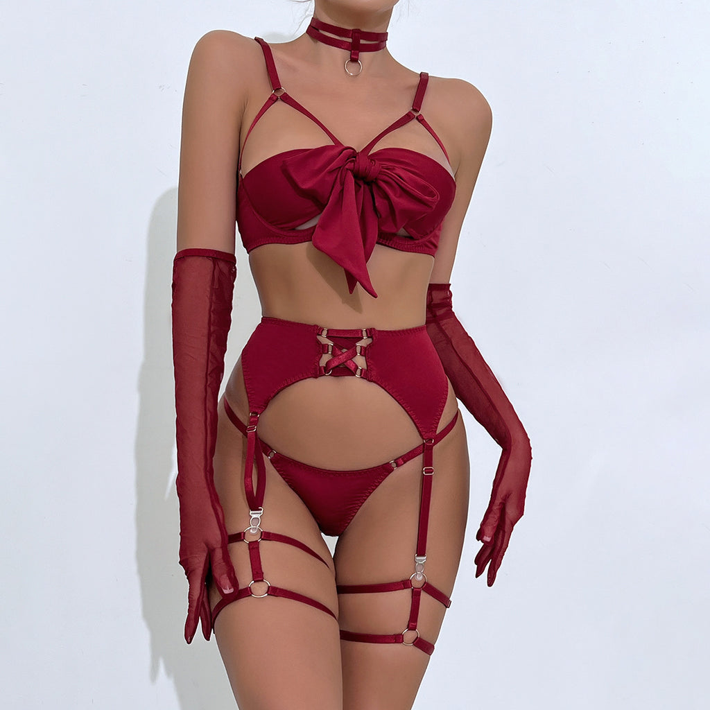 Vixen Bow Underwire Lingerie Set with Gloves