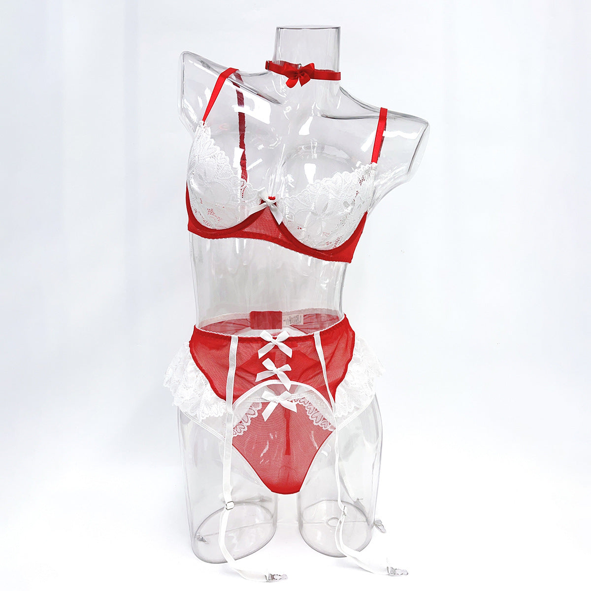 JK Maid Mesh Lace Lingerie Set — Push-Up Five-Piece