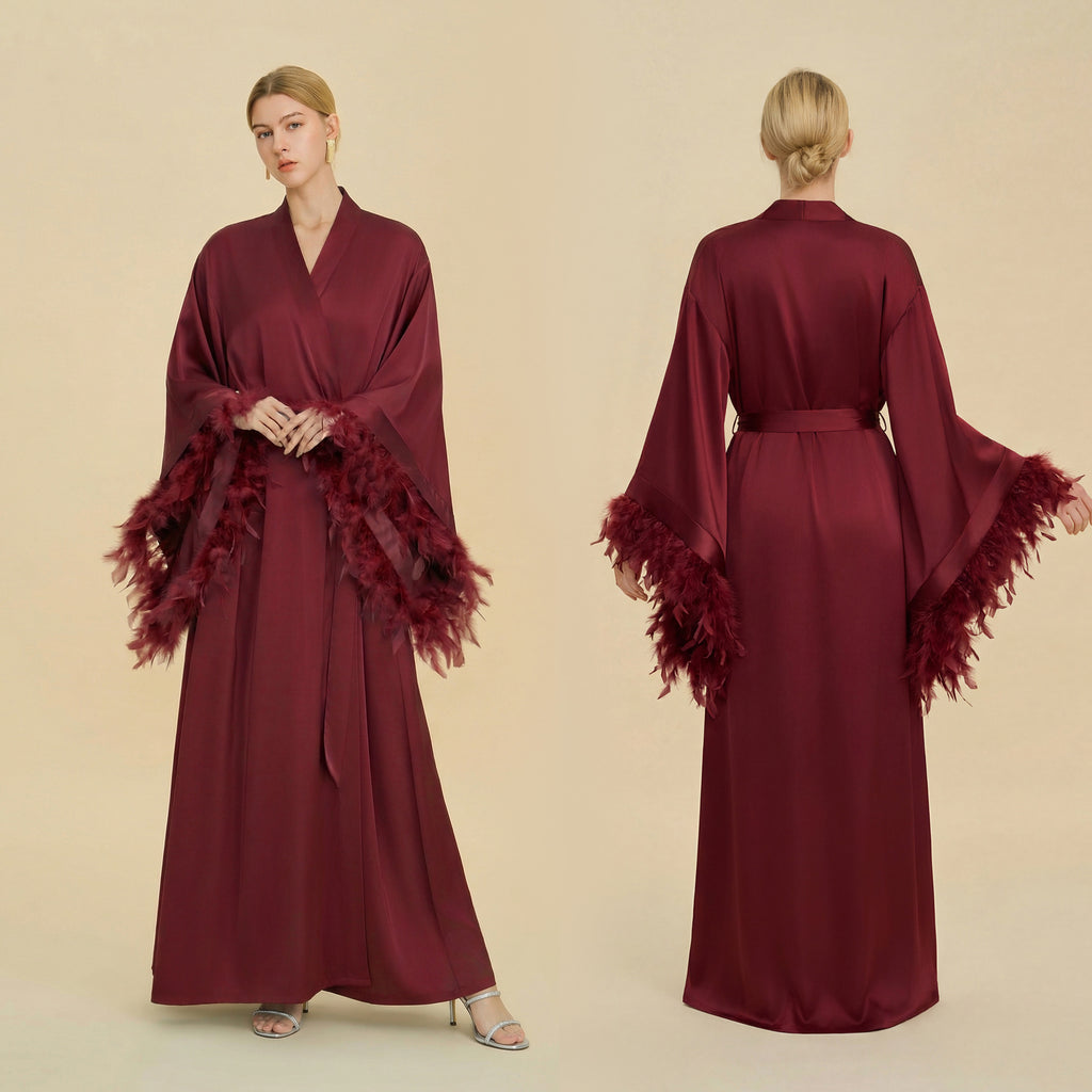 French Feather Trim Luxury Robe | Bridal & Bridesmaid Morning Gown