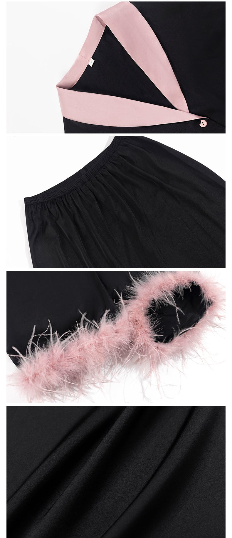 Feather Trim Luxury Pajama Set | Premium Gift Loungewear