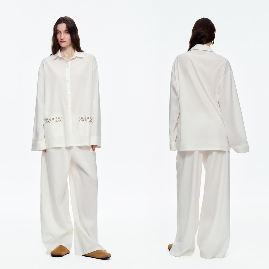 Lyocell Embroidery Long Sleeve Pajama Set | Loose Spring & Autumn Loungewear