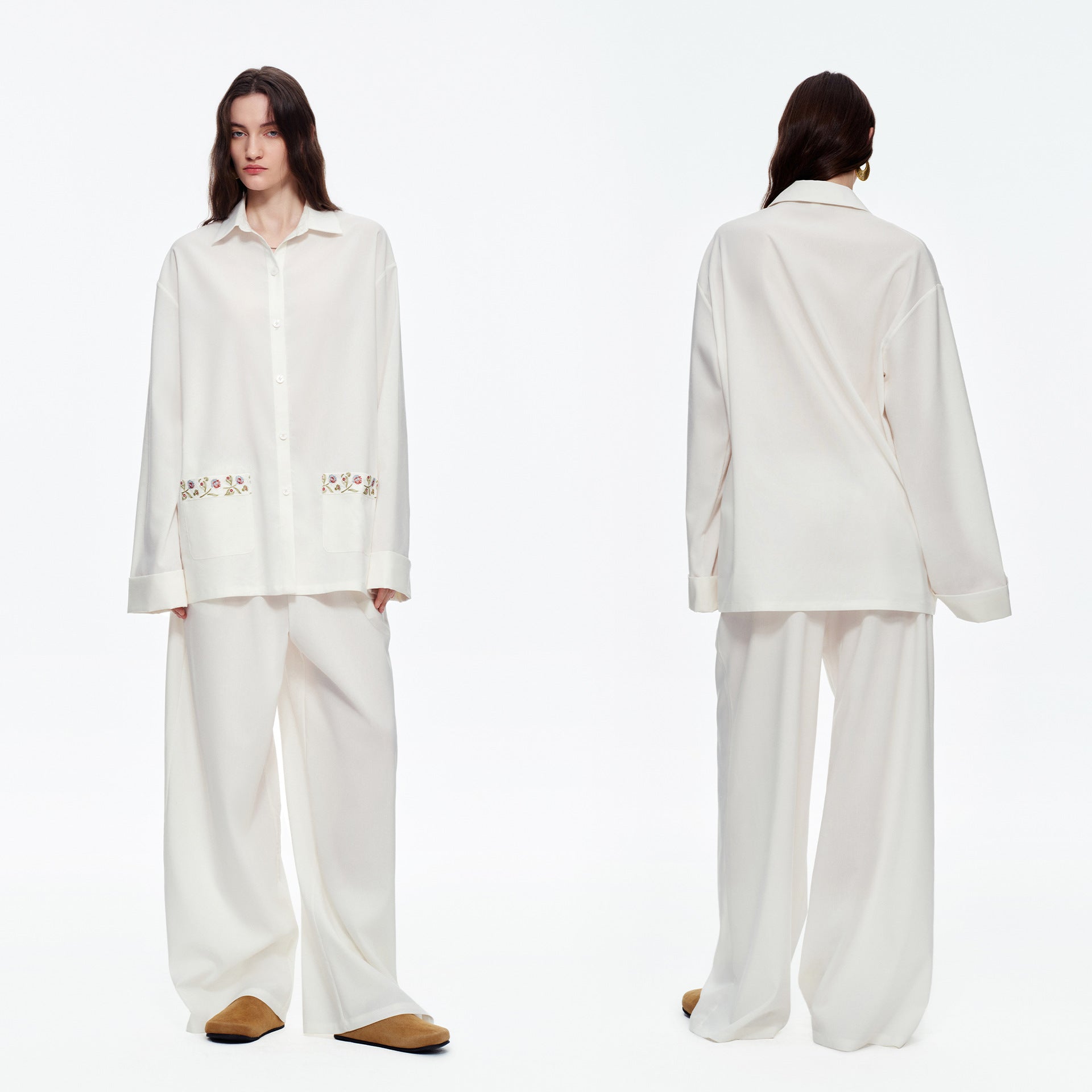 Lyocell Embroidery Long Sleeve Pajama Set | Loose Spring & Autumn Loungewear