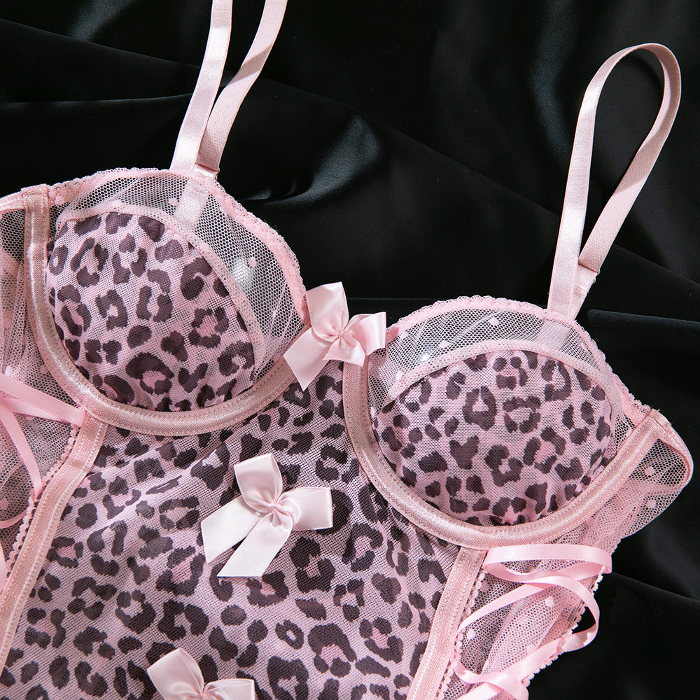 Pink Leopard Print Bow Bodysuit