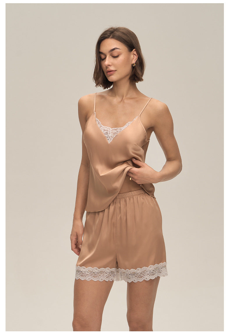 Lace Spliced Spaghetti Strap Shorts Pajama Set — Sexy Summer Loungewear