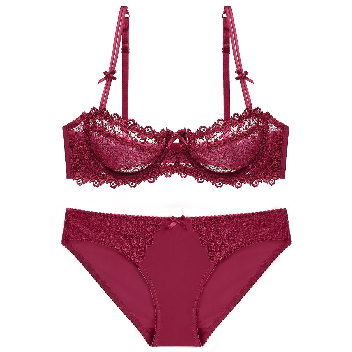 Half-Cup Embroidered Lace Push-Up Bra Set – Ultra-Thin, Enhancing | 4 Colors