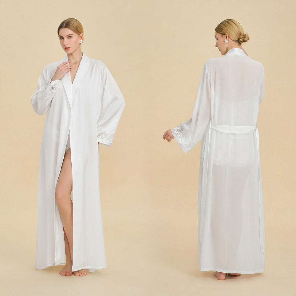 Pearl Chiffon Long Morning Robe | Loose Sexy Luxury Bathrobe