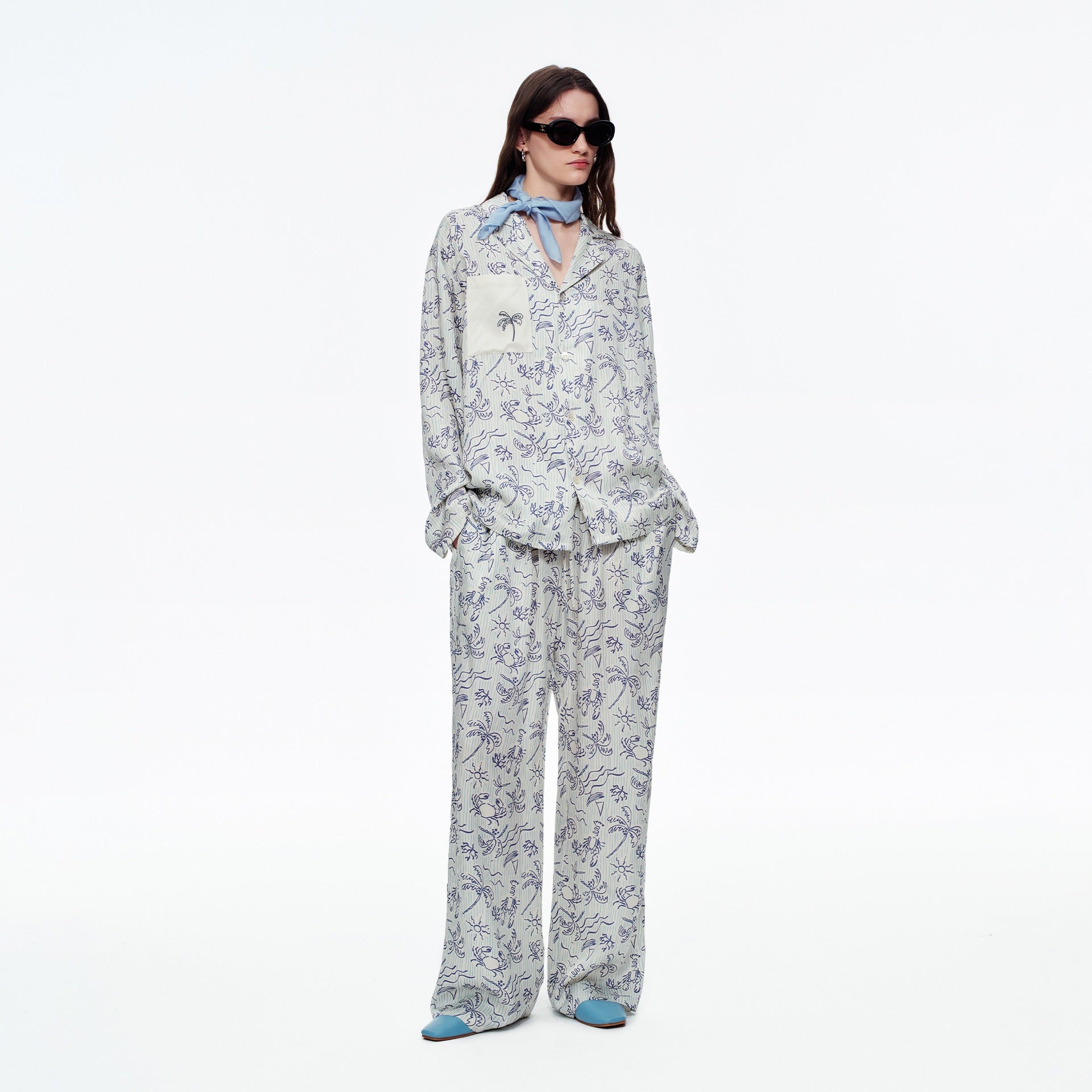 Coconut Grove Print Embroidery Long Sleeve Pajama Set | Spring & Autumn Loungewear