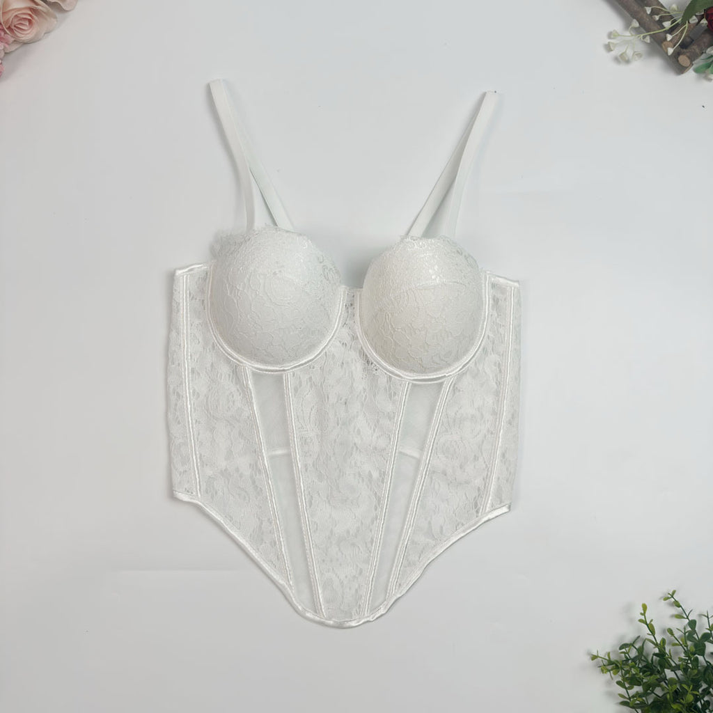 Lace & Mesh Splice Fishbone Corset Bra