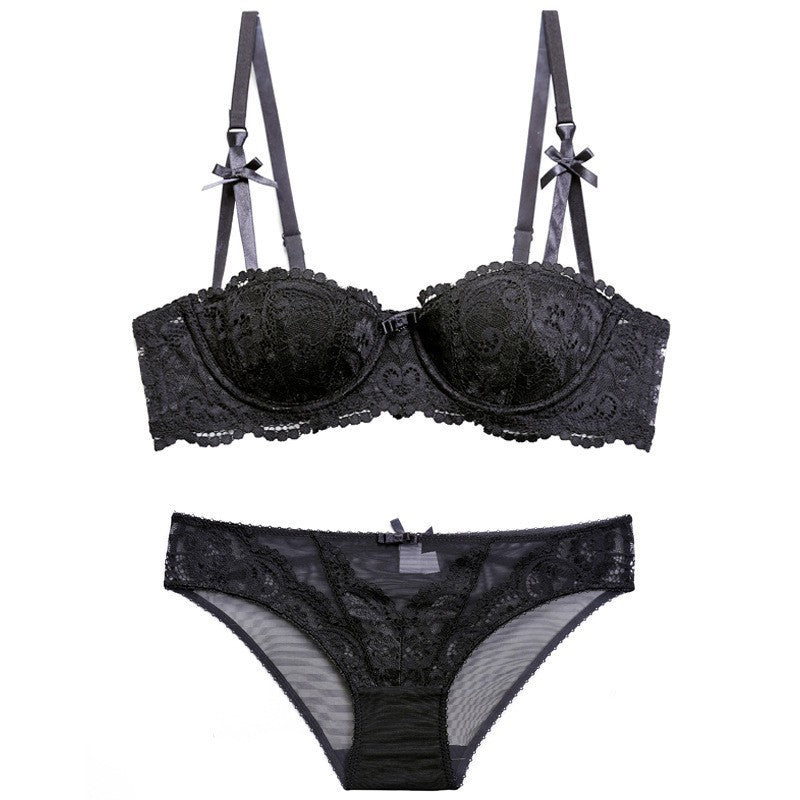 Jacquard Lace Half-Cup Push-Up Bra Set – Lifting & Anti-Sag | 3 Colors
