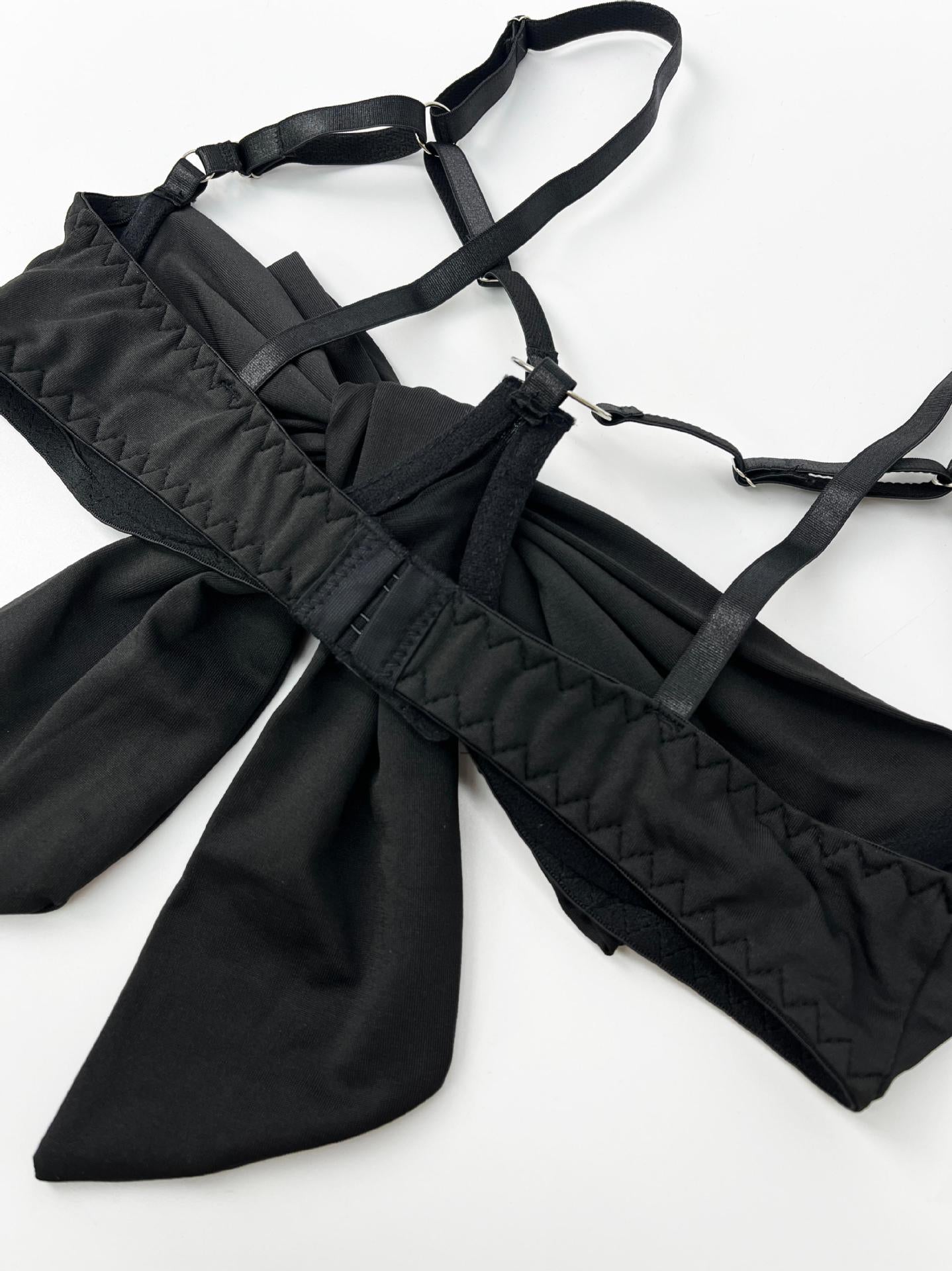 Bow Hollow Strap Lingerie Set – Ultra-Thin, with Leg Socks & Gloves