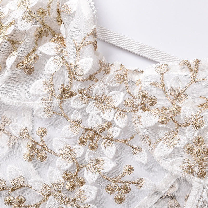 Lace Floral Embroidery Sheer Bodysuit